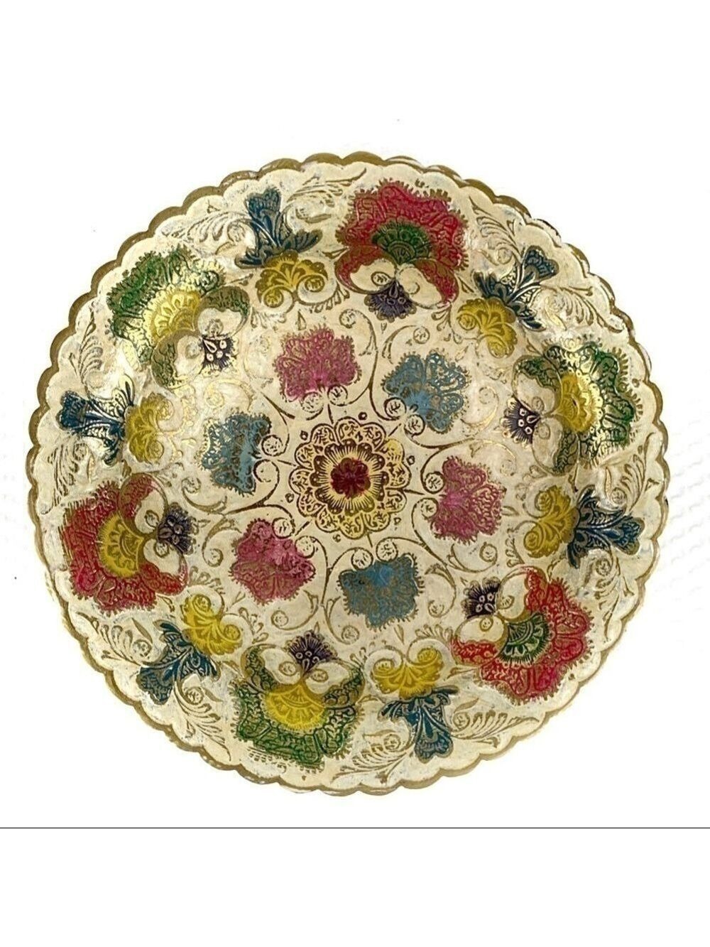 𝅺NEW-PAINTED/ENAMEL/ETCHED Footed Brass Round Bowl